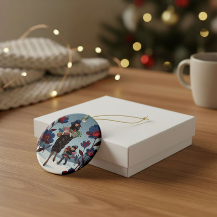 🎁🌺 The Christmas Gift Garden Stroll Ceramic Ornament – Art Deco Holiday Fantasy