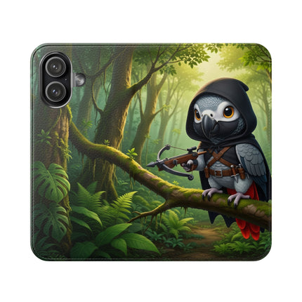 🪶🌲 The African Grey Sentinel Flip Case – Quiet Strength & Woodland Adventure