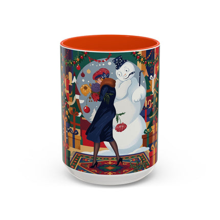 ☃️🎄 The Snowman's Christmas Companion Colorful Mug – Art Deco Holiday Fantasy
