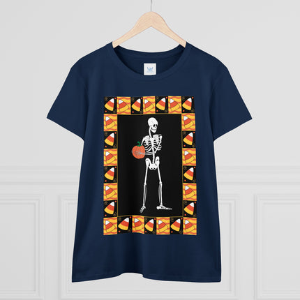Candy Corn Skeleton Women's Midweight Cotton Tee