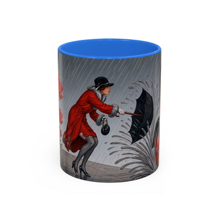 ☔🌹 The Scarlet Rainstorm Promenade Colorful Mug – Art Deco Motoring Elegance