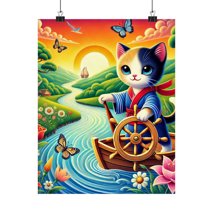 ⛵🐱 Sailor Kitten’s River Adventure Matte Vertical Poster – Whimsical Journey & Storybook Adventure