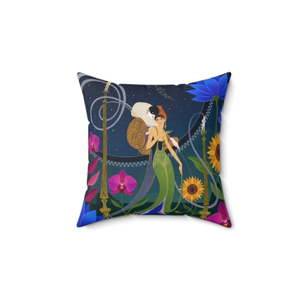 🌙🕯️ The Lady Of The Midnight Garden Square Pillow – Art Deco Nocturne