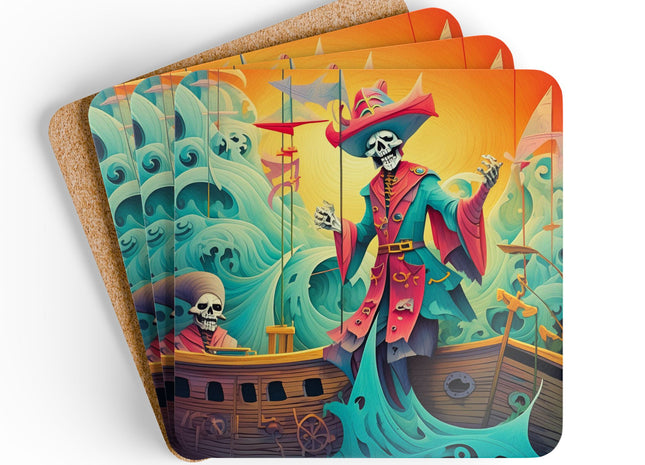 Skeleton Crew of the Misty Seas Corkwood Coaster Set