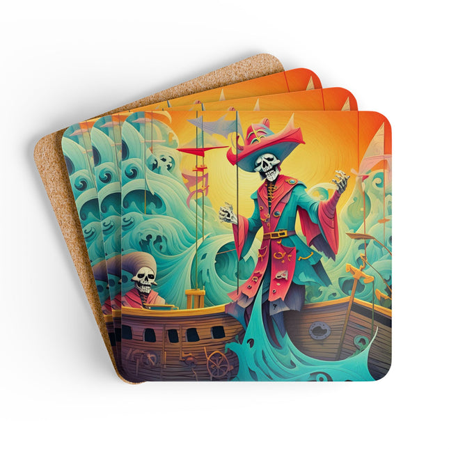 Skeleton Crew of the Misty Seas Corkwood Coaster Set