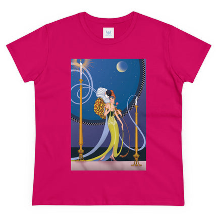 Smoke and Secrets: A Glamorous Encounter in Prohibition Era Women's Midweight Cotton Tee