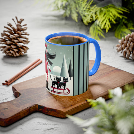 Red Sled & Curious Cats Colorful Mugs (11oz, 15oz)