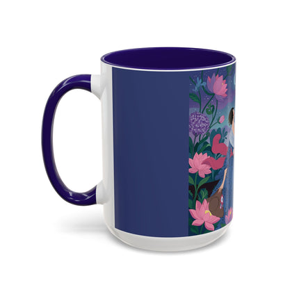 The Lady And The Morning Song Colorful Mugs – Art Deco Botanical Elegance