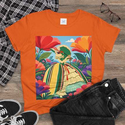 🌺🎀 The Girl In The Striped Garden Cotton Tee – Art Deco Floral Fashion