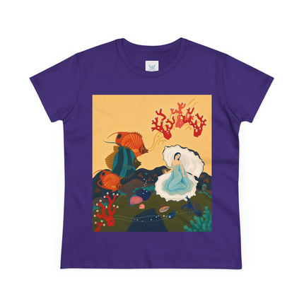 🐚🪸 The Lady Of The Coral Reef Cotton Tee – Art Deco Ocean Fantasy