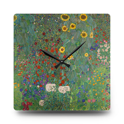 Farm Garden with Sunflowers by Gustav Klimt Acrylic Wall Clock, Round and Square