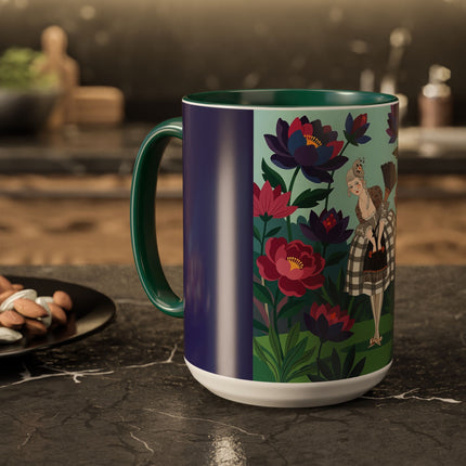 The Lady Of The Lotus Garden Colorful Mugs – Art Deco Botanical Elegance