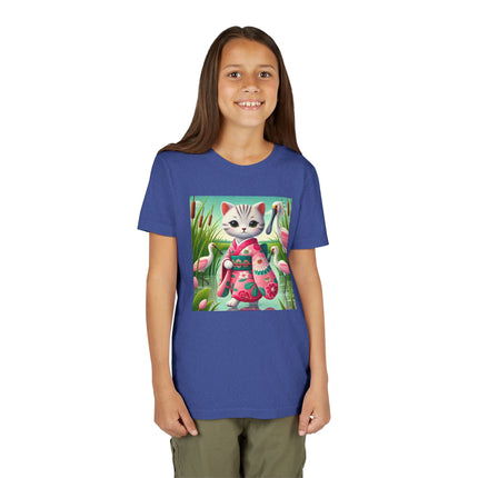 Geisha Kitten Strolls Among the Spoonbills Youth Short Sleeve Tee