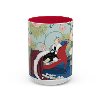The Lady Of The Scarlet Chaise Colorful Mugs – Art Deco Romantic Elegance