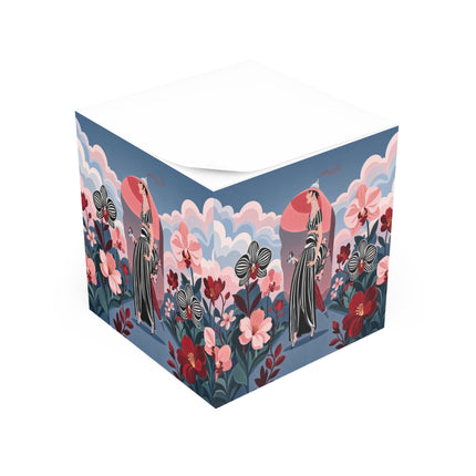 🌸🖤 The Striped Orchid Promenade Note Cube – Art Deco Floral Fashion