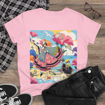 🐚🐟 The Seaside Fantasy Cotton Tee – Art Deco Ocean Whimsy