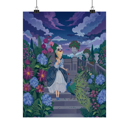 🦚🌙 The Lady Of The Midnight Peacock Garden Matte Vertical Poster – Art Deco Floral Elegance