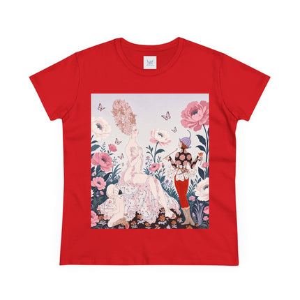 🌸🦋 The Enchanted Rose Garden Encounter Cotton Tee – Art Deco Floral Whimsy