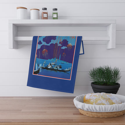 Fireworks in Venice by George Barbier Kitchen Towel