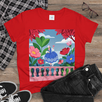 🌸💙 The Lady Of The Flower Terrace Cotton Tee – Colorful Art Deco Garden Elegance