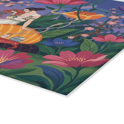 🌺🌙 The Lady Of The Midnight Blossom Garden Glass Cutting Board – Art Deco Floral Elegance