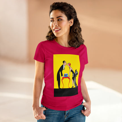 Moment of Elegance: A Passionate Embrace Amidst Golden Splendor Women's Midweight Cotton Tee