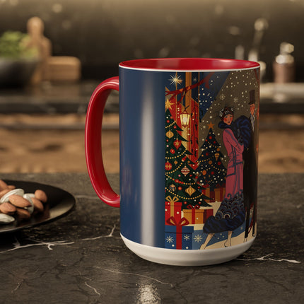 🎩🎄 Christmas Eve Promenade Colorful Mug – Art Deco Holiday Elegance