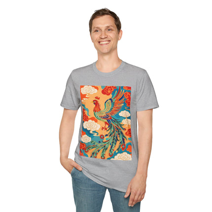 🐦🌞 The Celestial Phoenix Softstyle T-Shirt – Golden Clouds & Mythical Splendor