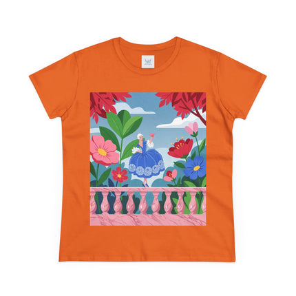 🌸💙 The Lady Of The Flower Terrace Cotton Tee – Colorful Art Deco Garden Elegance