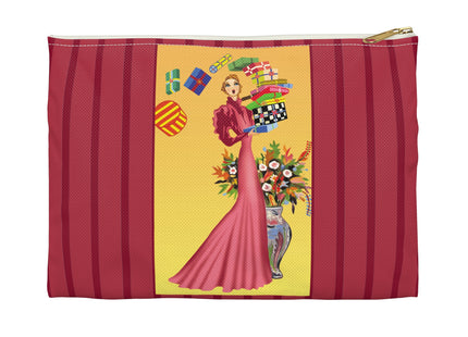 Elegant Holiday Woman with Gifts Accessory Pouch