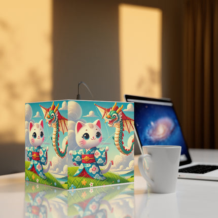 🪁🐉 Geisha Kitten and the Dragon Kite Light Cube Lamp – Joyful Flight & Dragon Spirit