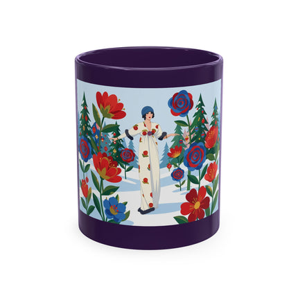 🌹🎄 The Lady Of The Holiday Roses Ceramic Mug – Art Deco Christmas Elegance