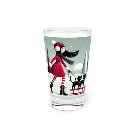 Red Sled & Curious Cats Glass, 16oz