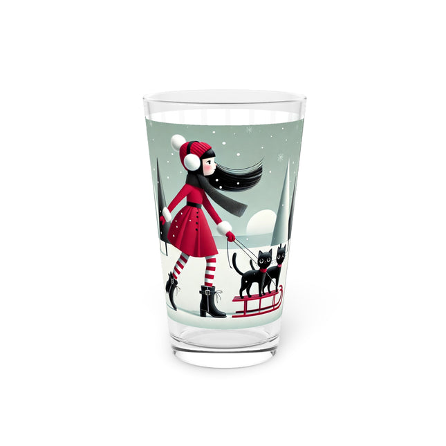 Red Sled & Curious Cats Glass, 16oz