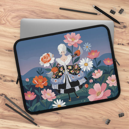 🌺🎭 The Lady Of The Grand Floral Masquerade Laptop Sleeve – Art Deco Garden Elegance