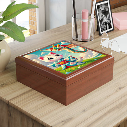 Geisha Kitten and the Dragon Jewelry Box