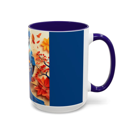 Blue Jay at an Autumn Tea Ceremony Colorful Mugs (11oz, 15oz)