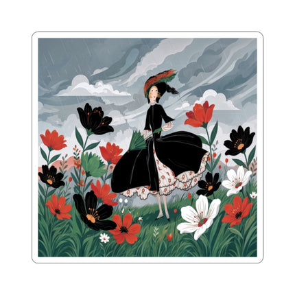 🌧️🌺 The Stormy Flower Walk Kiss-Cut Stickers – Art Deco Floral Fashion