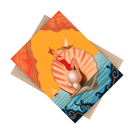 ⛵🦪 The Pearl Shell Sailor Ceramic Tile – Art Deco Seaside Fantasy