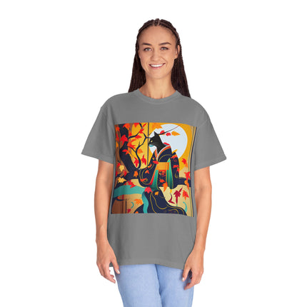 Black Cat in Kimono Unisex Garment-Dyed T-shirt