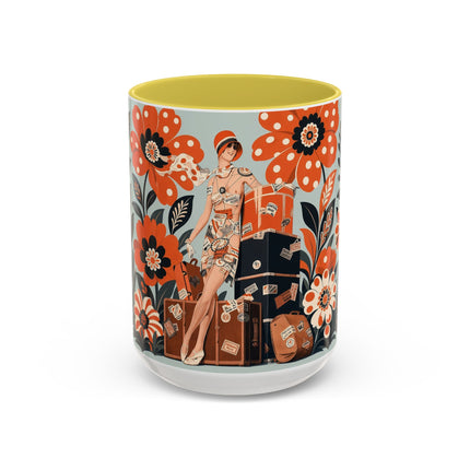 🧳🌼 The Grand Floral Voyage Colorful Mug – Art Deco Travel Elegance