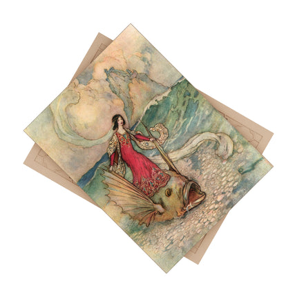 Rita Rides on the Dolphin by Warwick Goble Ceramic Tile