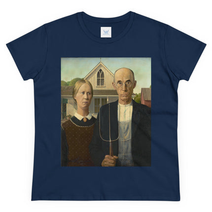 American Gothic by Grant Wood Women's Midweight Cotton Tee