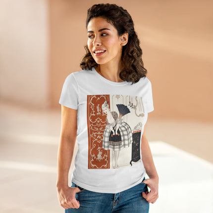 🪭🖤 The Lady With The Black Fan Cotton Tee – Art Deco Fashion Illustration