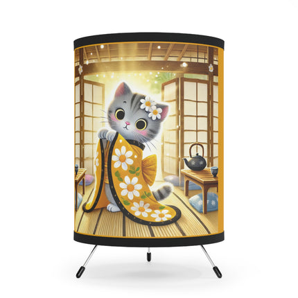 Playful Kitten in the Tea Room Tripod Lamp