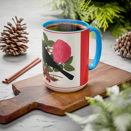 Blackbird & Rose Colorful Mugs – Timeless Elegance & Nature's Harmony