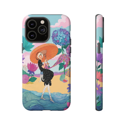 🌊☂️ The Lady Of The Flowered Seashore Phone Case – Art Deco Seaside Fashion