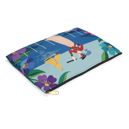 🌊🔭 The Lady Of The Seaside Lookout Accessory Pouch – Art Deco Nautical Adventure