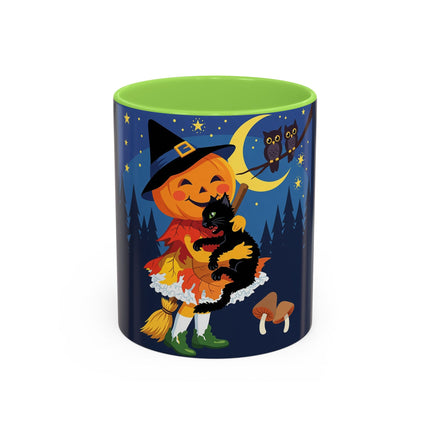 🎃🐈‍⬛ The Little Pumpkin Witch And Her Black Cat Colorful Mug – Whimsical Halloween Charm