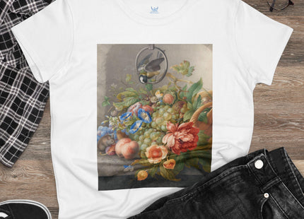 Still Life With Flowers, Fruit, A Great Tit And A Mouse by Herman Henstenburgh Women's Midweight Cotton Tee